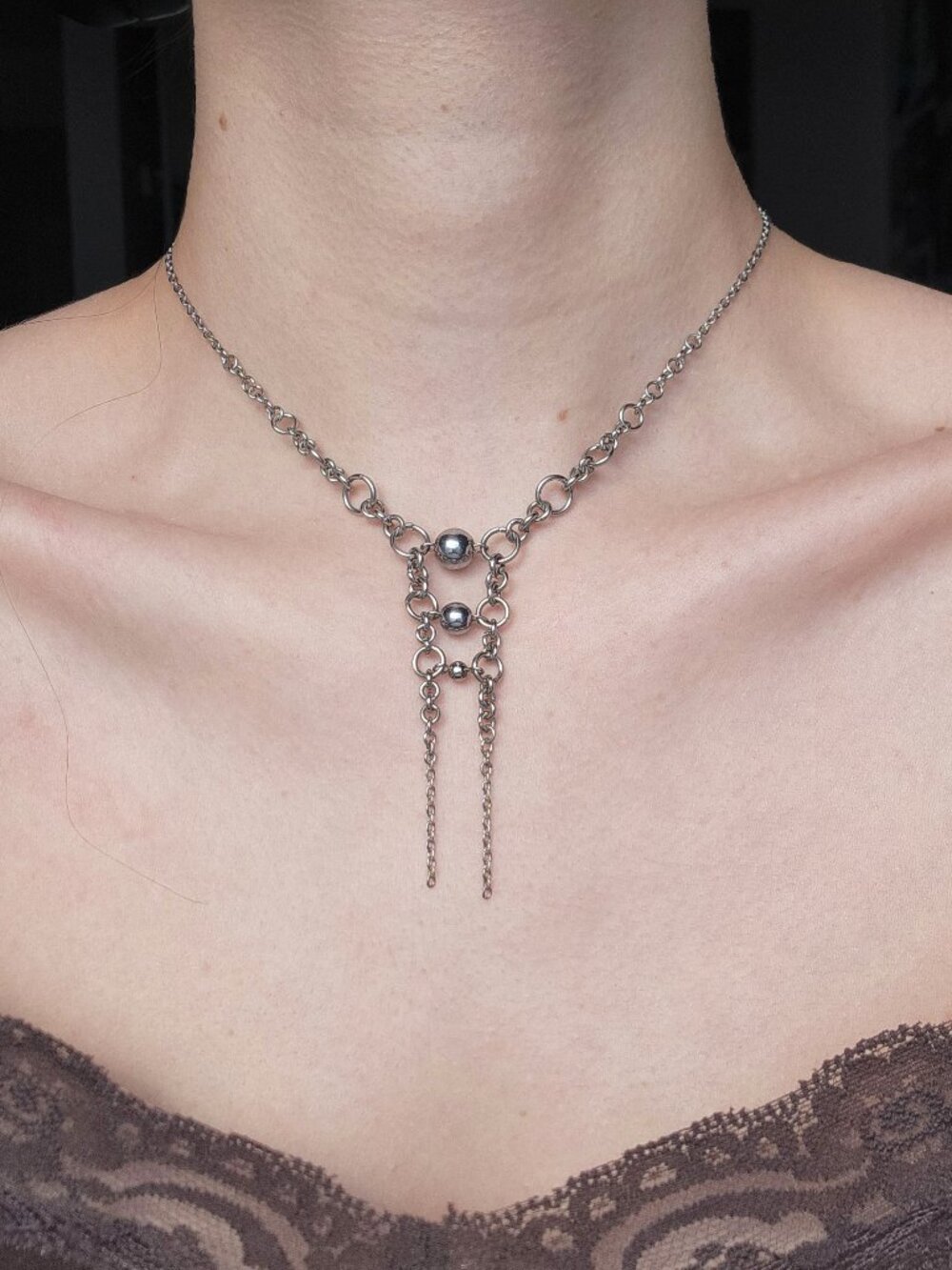 Gothic unique silver double rosary necklace ✦ vintage pearl necklace ✦